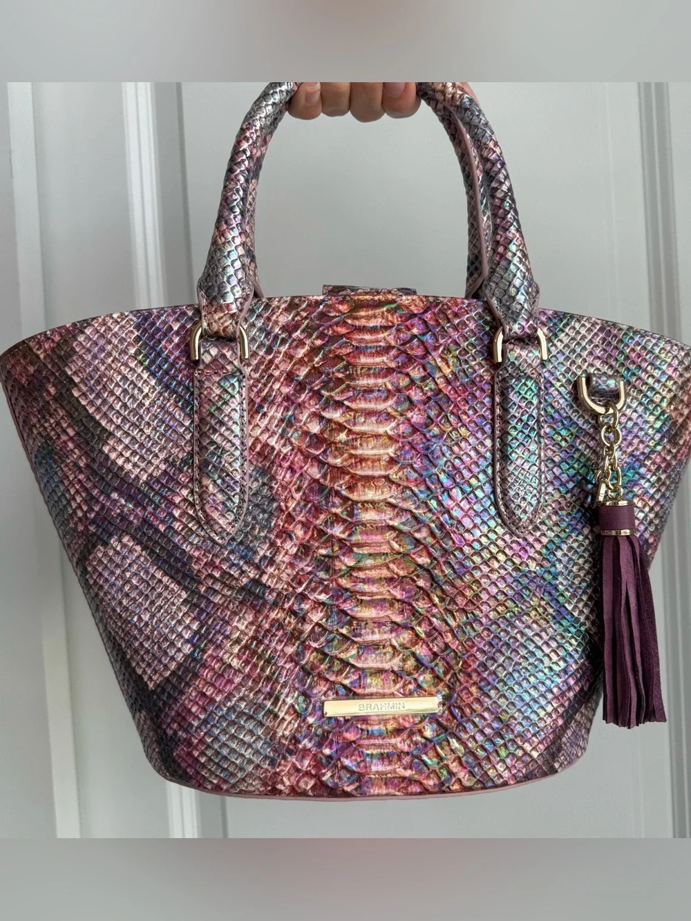 Brahmin Jenny Dewberry Ametrine Leather Satchel Handbag